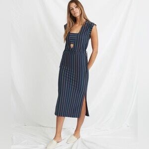 Marine Layer Roxanne Dress Navy Rainbow Stripe Size Small